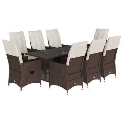 Set Comedor Para Jardín 9 Pzas Y Cojines Ratán Sintético Marrón / Vetonek_1