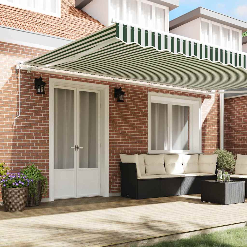 Toldo Retráctil Verde Y Blanco 500 X 350 Cm Tela Y Aluminio_2