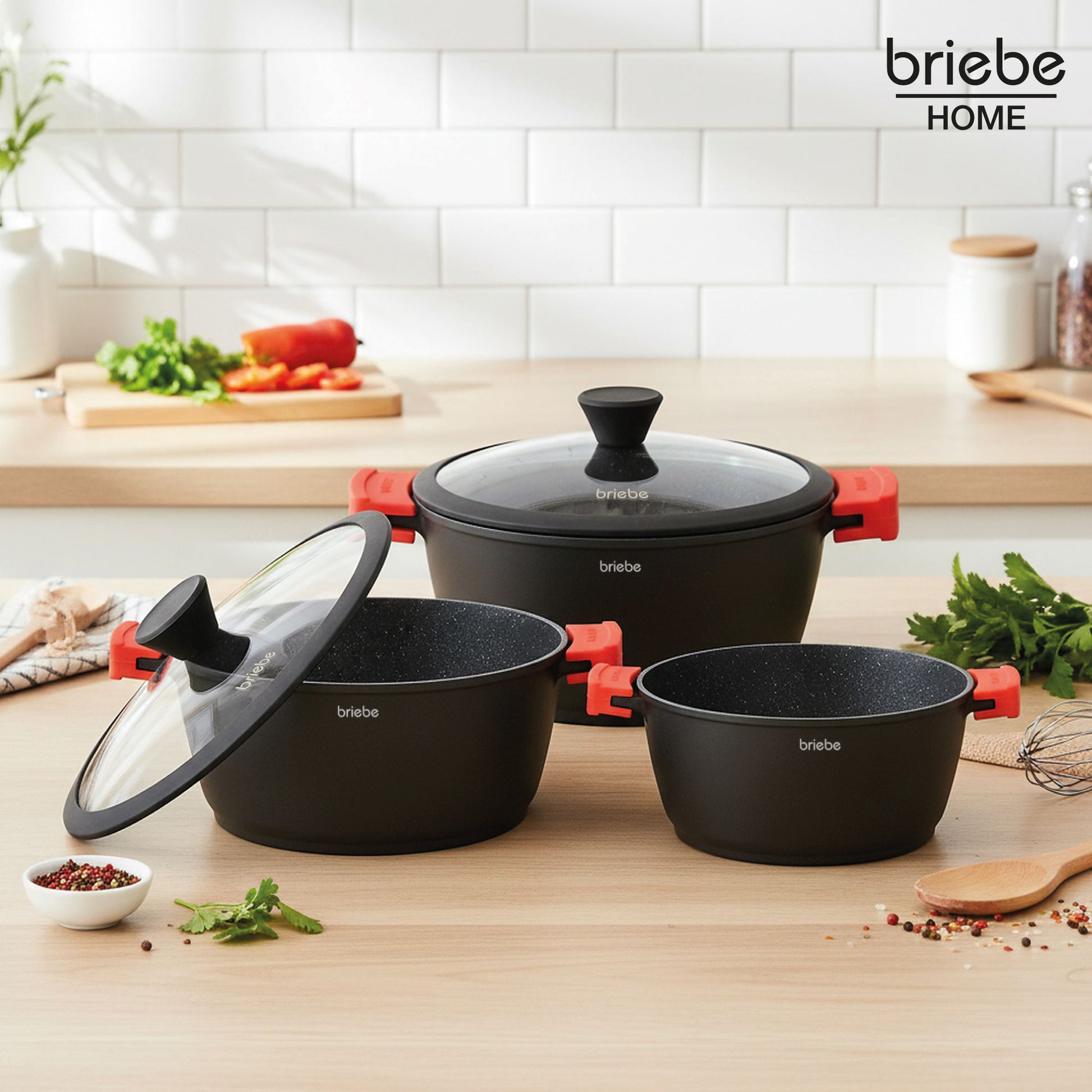 Briebe Cacerola Cocina Inducción Antiadherente Titanio, Cazuela 24cm, Aluminio Fundido Sin Pfoa, Tapa, Black Titanium_1