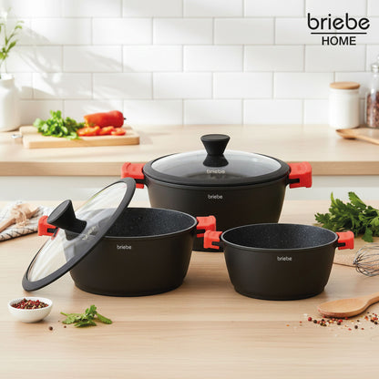 Briebe Cacerola Cocina Inducción Antiadherente Titanio, Cazuela 24cm, Aluminio Fundido Sin Pfoa, Tapa, Black Titanium_1