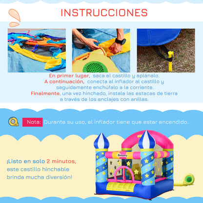 Outsunny Castillo Hinchable Infantil Estrellitas Cama De Salto Canasta Inflador_5