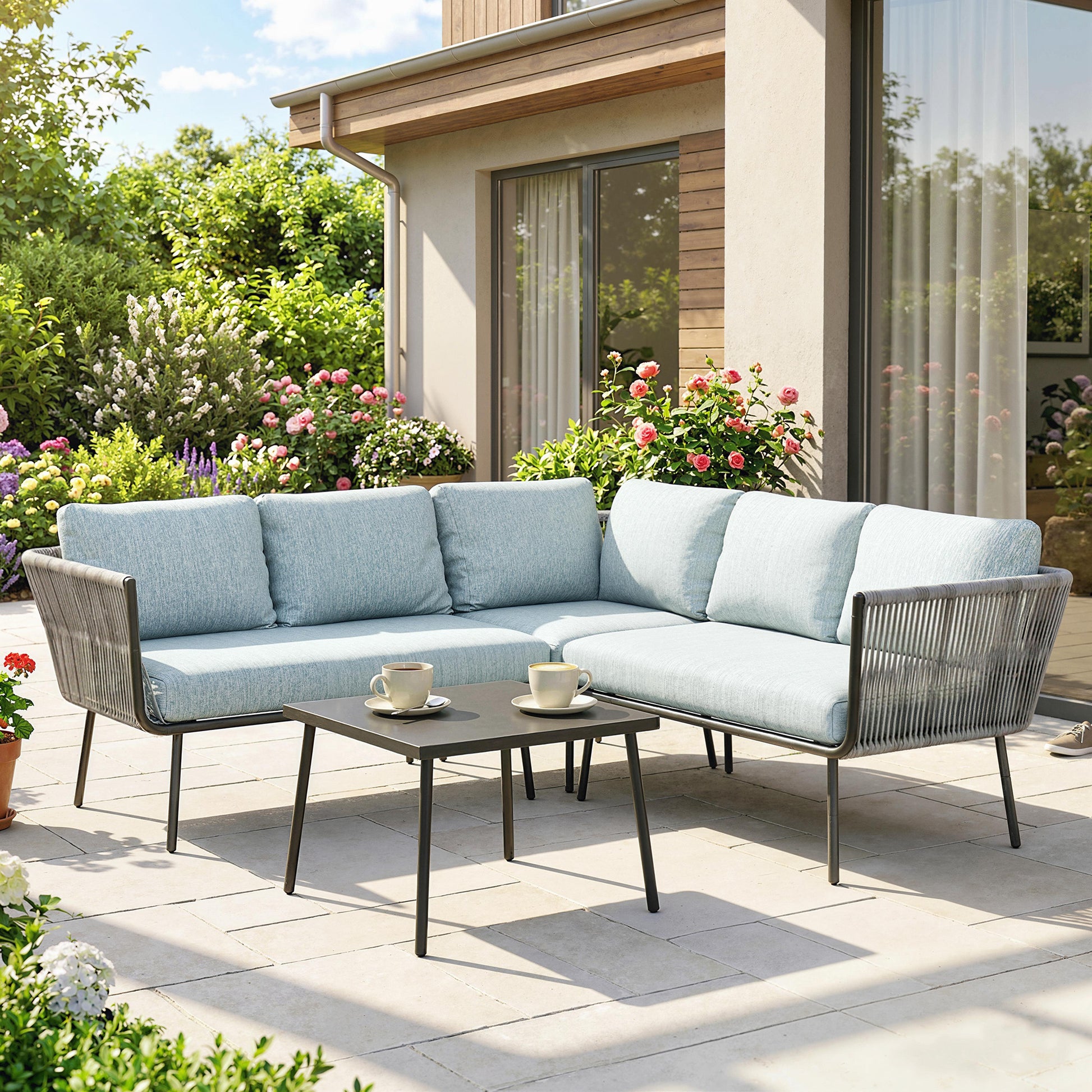 Outsunny Conjunto De Muebles De Ratán 2 Sofá De 2 Plazas Sofá De Esquina Mesa_1