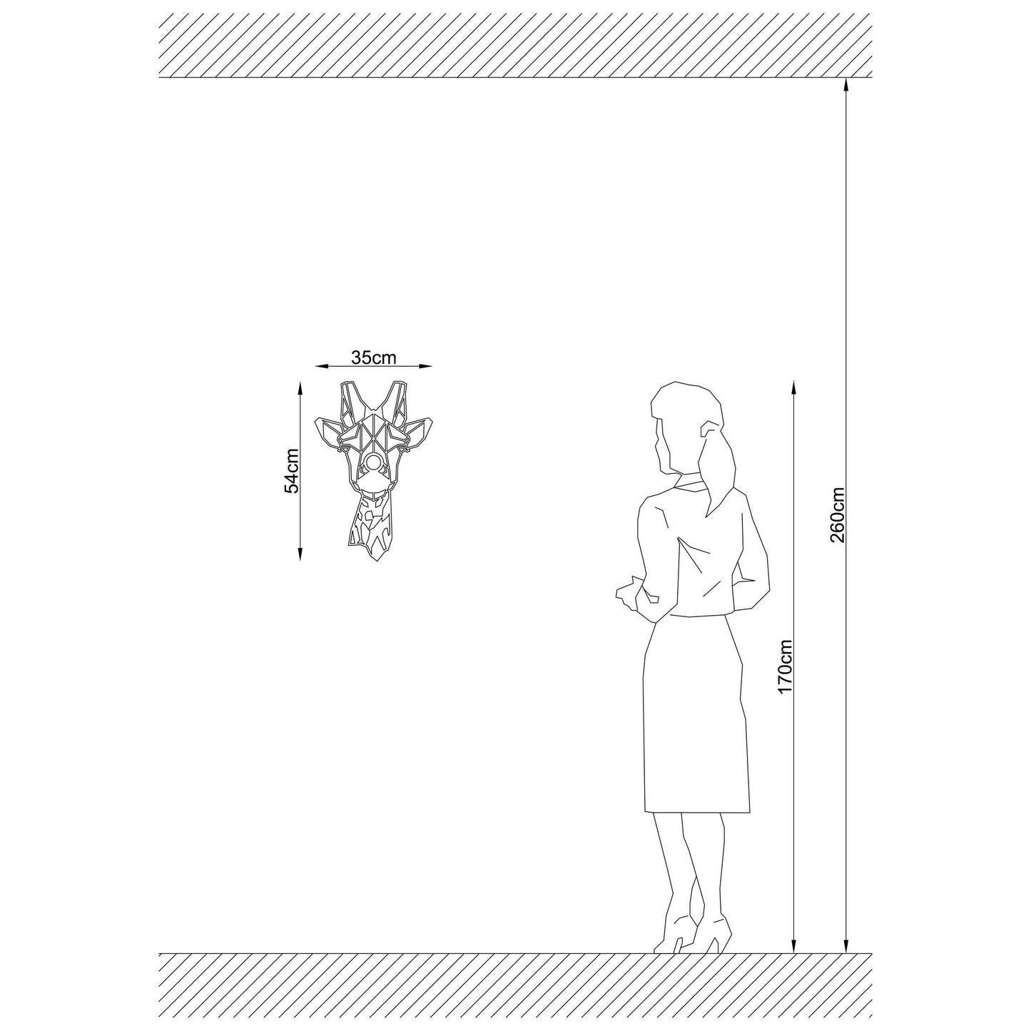 Aplique De Pared Jirafa, Mdf , Negro, 35x12x54, Casquillo E 27 Max 100 W_1