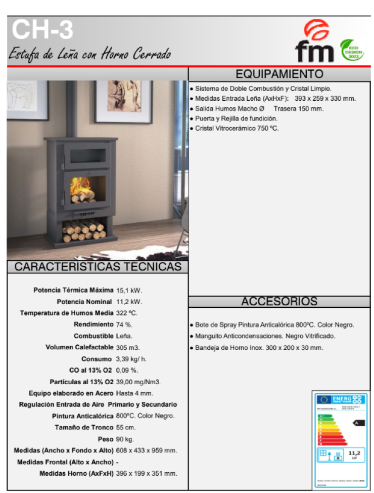 BRICOSOL Estufa de leña con horno cerrado FM Modelo CH-3_2