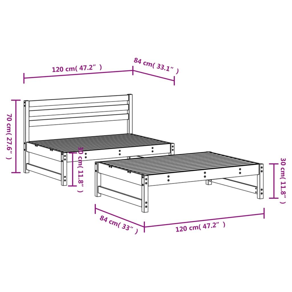 Vidaxl Juego De Muebles De Jardín 2 Piezas Madera Maciza Pino Blanco_2