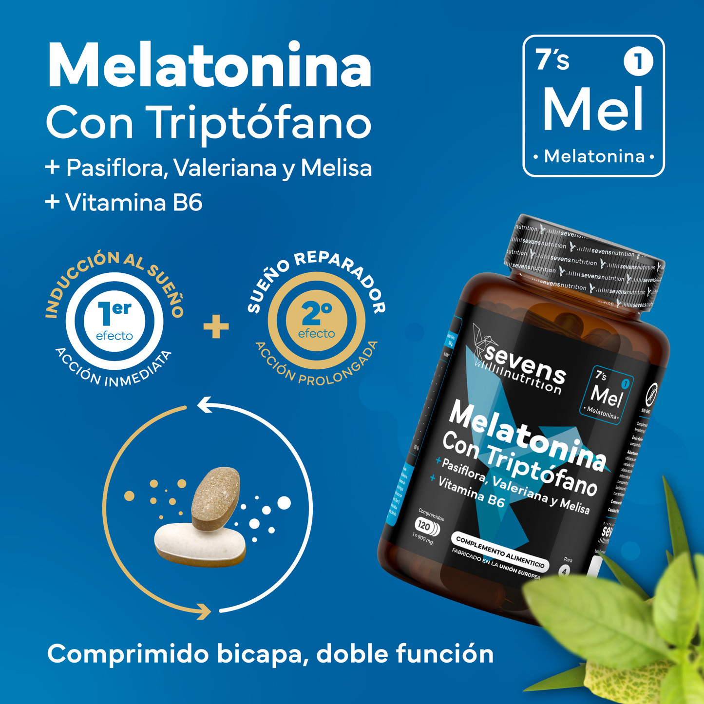 Melatonina Con Triptófano Sevens Nutrition. Mejora El Sueño.