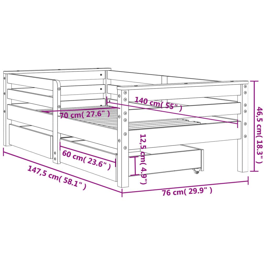 Vidaxl Estructura Cama Niños Con Cajones Madera Pino Blanco 70x140 Cm_2