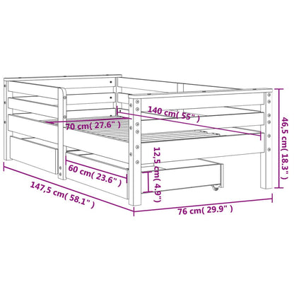 Vidaxl Estructura Cama Niños Con Cajones Madera Pino Blanco 70x140 Cm_2