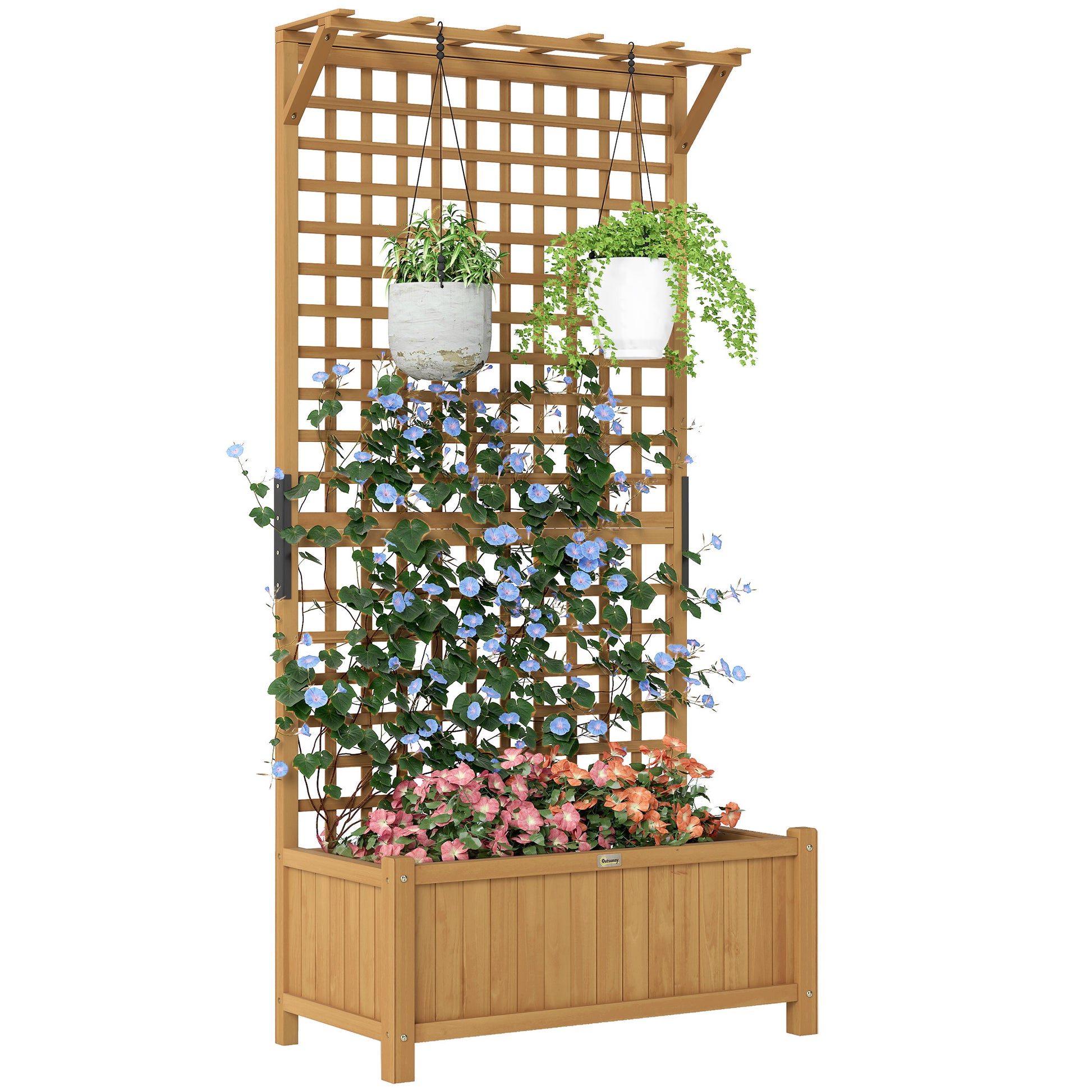 Outsunny Jardinera Con Enrejado De Madera Para Trepadora Plantas 90x45x183 Cm_0