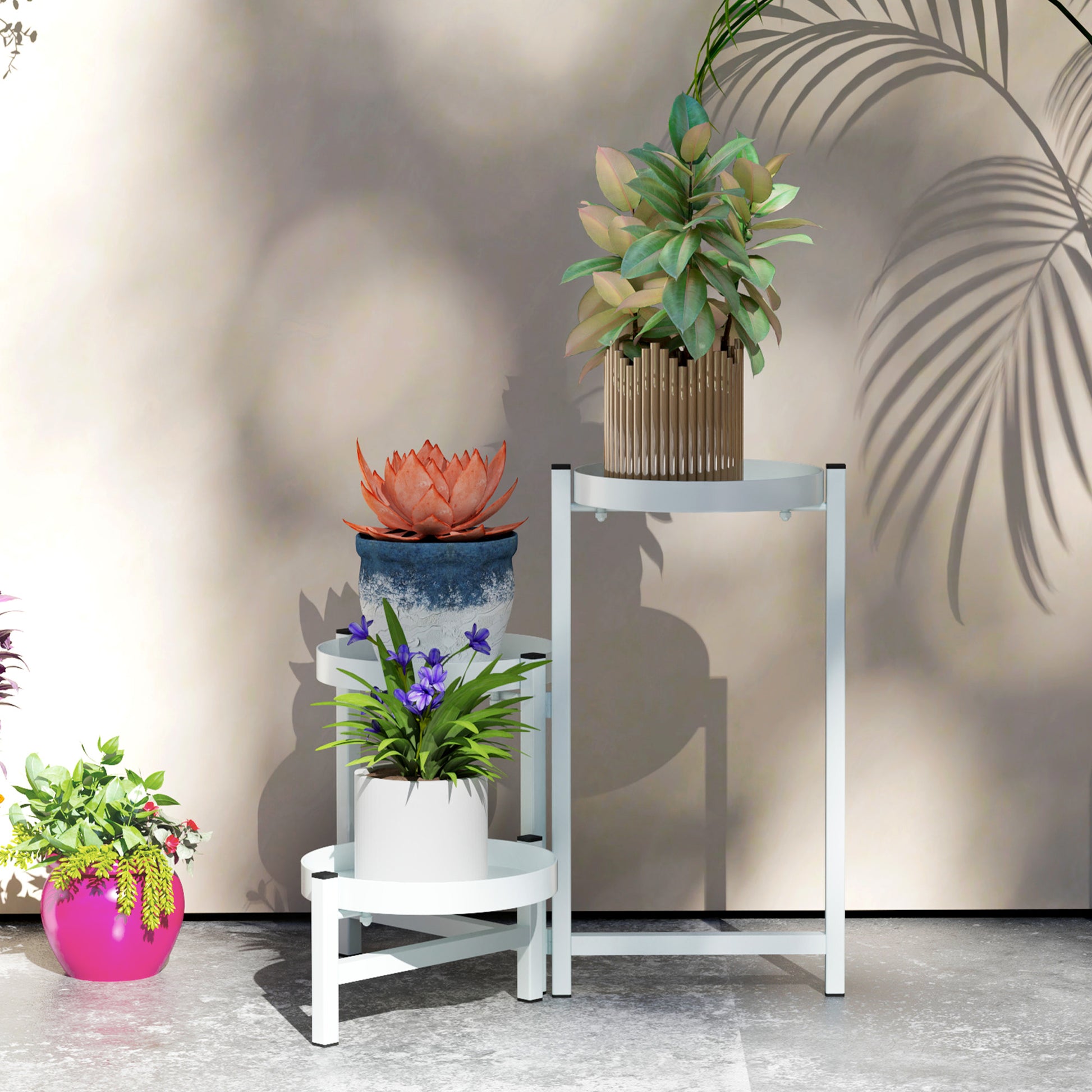 Outsunny Estantería Para Plantas Plegable De 3 Niveles 40x40x42 Cm Blanco_3