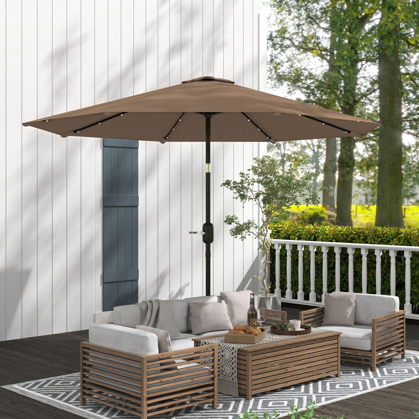 Outsunny Sombrilla Jardín Con 32 Luces Led Solares Inclinable Ø265x240 Cm Caqui_3