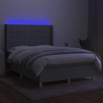 Cama Box Spring Colchón Y Luces Led Tela Gris Claro 140x190 Cm / Vetonek_4