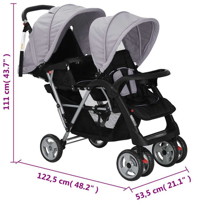 Vidaxl Carrito Para 2 Niños Tandem De Acero Gris Y Negro_2