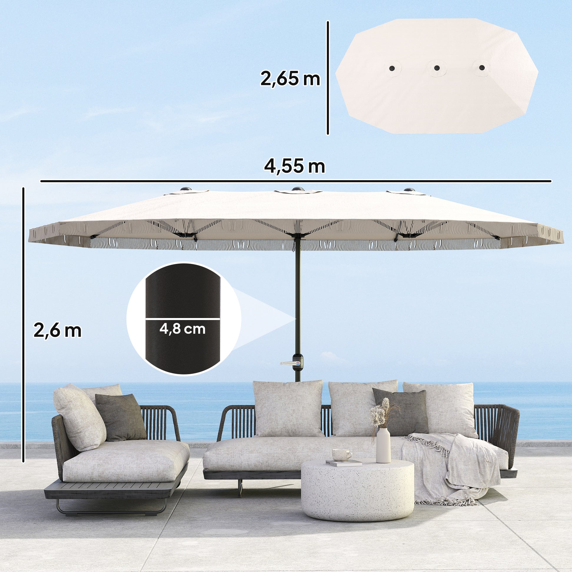 Outsunny Sombrilla Doble 4,5x2,7 M Con Manivela Manual Resistente Al Agua Crema_2
