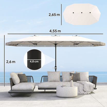 Outsunny Sombrilla Doble 4,5x2,7 M Con Manivela Manual Resistente Al Agua Crema_2