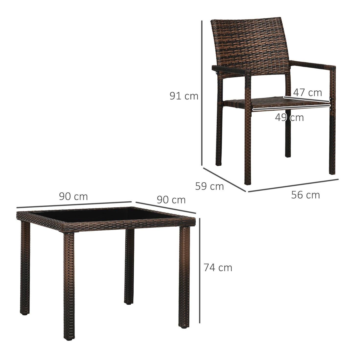 Outsunny Conjunto De Muebles De Ratán Sintético Mesa De Centro 4 Sillas Marrón_2