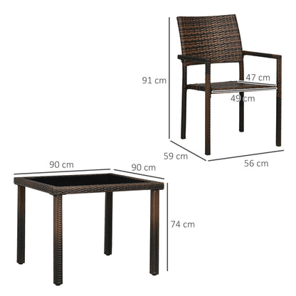 Outsunny Conjunto De Muebles De Ratán Sintético Mesa De Centro 4 Sillas Marrón_2