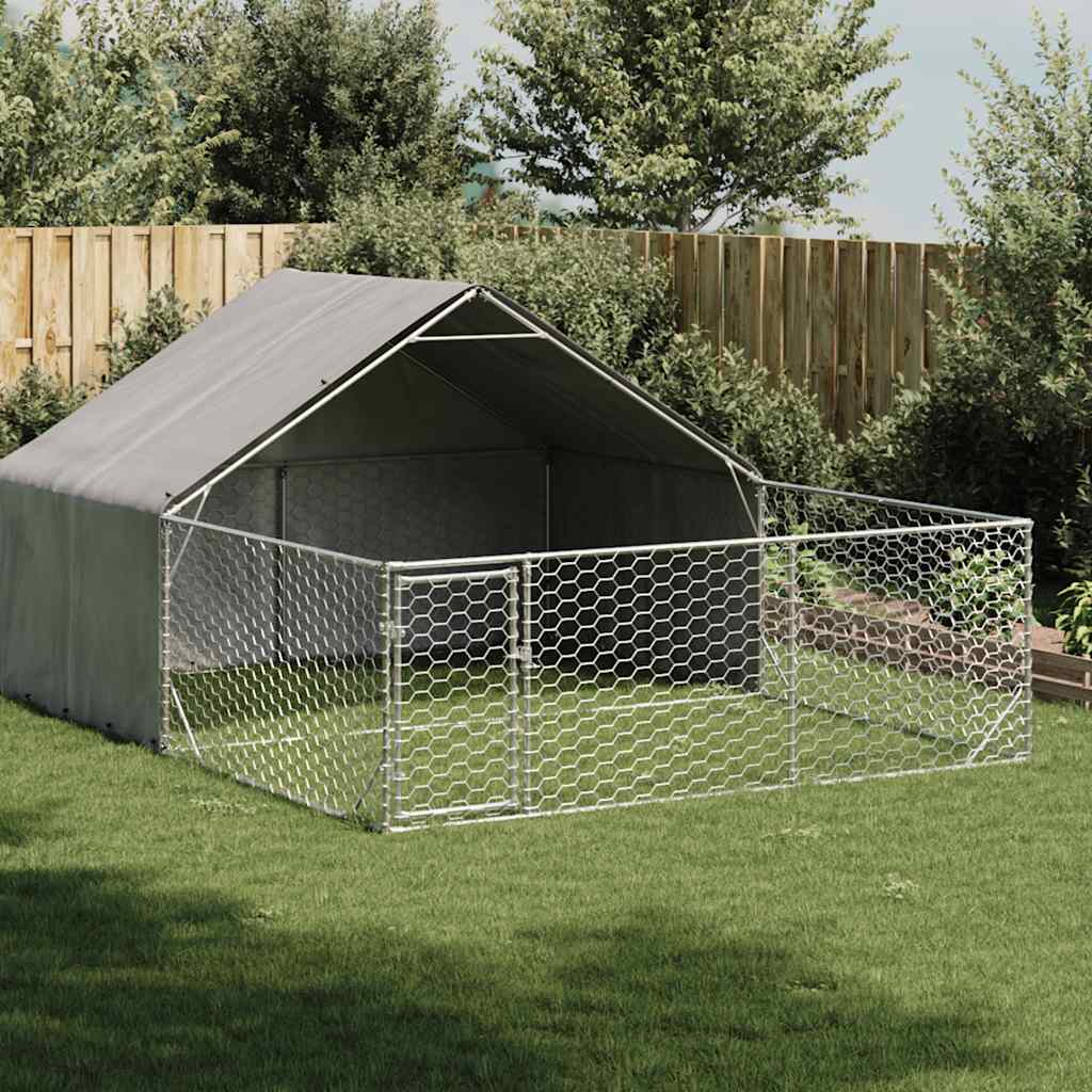 Caseta Perros Exterior Con Corral 4x3x1,9 M Acero Galvanizado_1