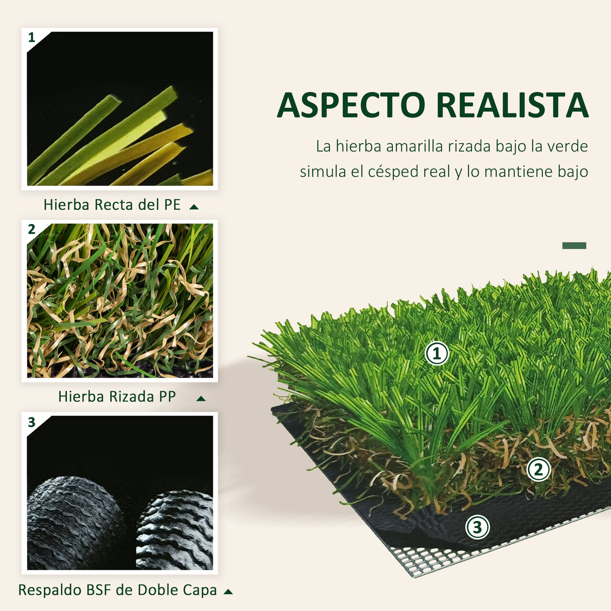 Outsunny Césped Artificial 40 Mm Rollos De 1x4 M Realista Para Terraza Jardín_5