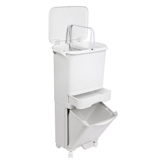 Papelera De Reciclaje Selectiva Con Pedal, Ruedas Y Asa 42l (24l + 4l + 14l) - Well Home_0