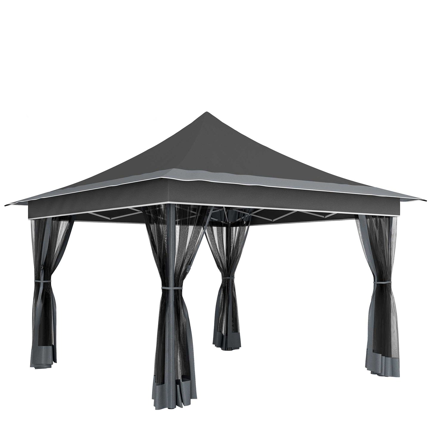 Outsunny Carpa Plegable 3,5x3,5x3 M Con 4 Mosquiteras Altura Ajustable Gris_0