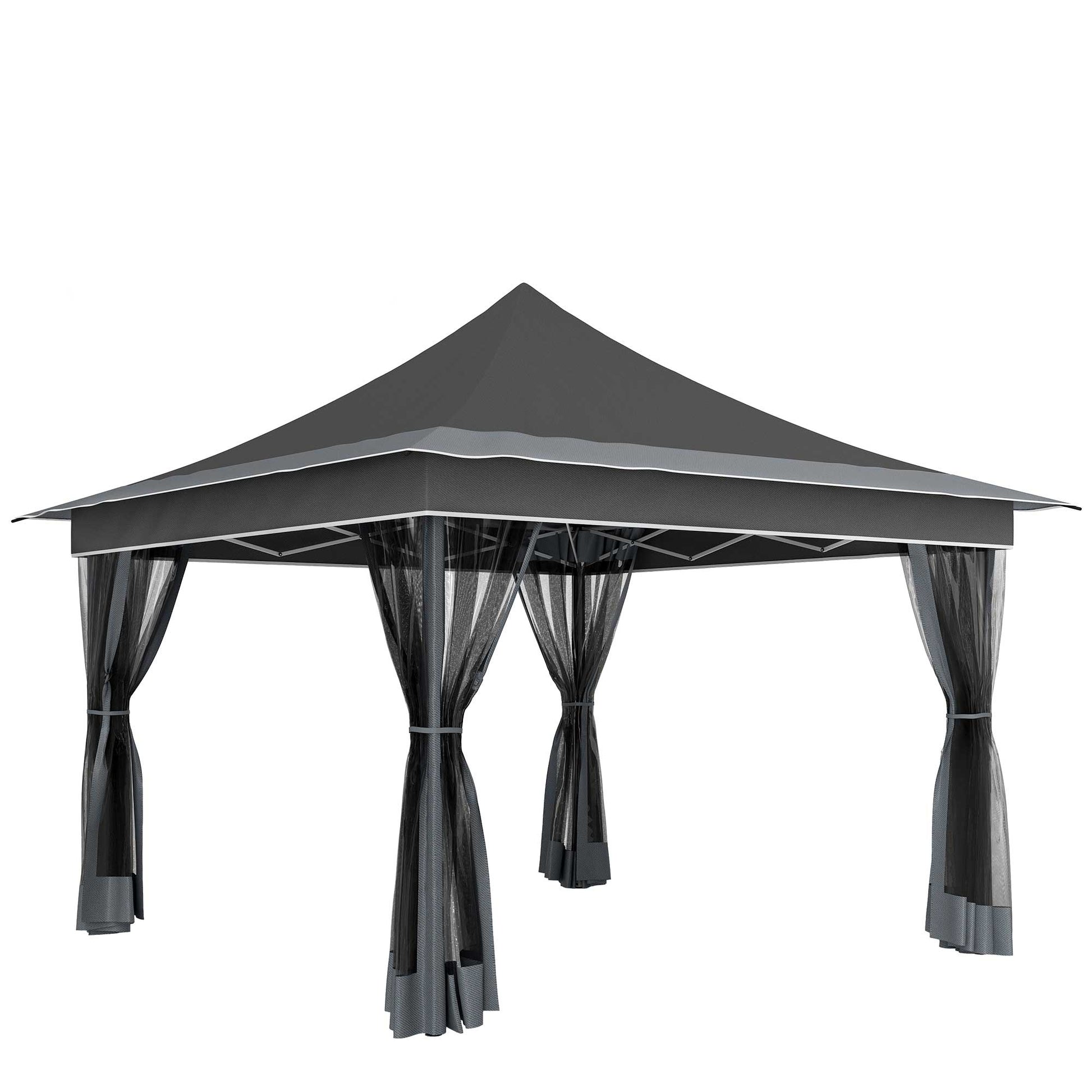 Outsunny Carpa Plegable 3,5x3,5x3 M Con 4 Mosquiteras Altura Ajustable Gris_0