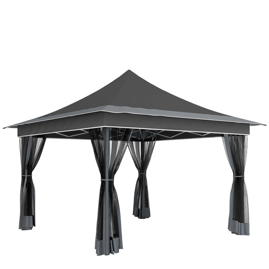 Outsunny Carpa Plegable 3,5x3,5x3 M Con 4 Mosquiteras Altura Ajustable Gris_0