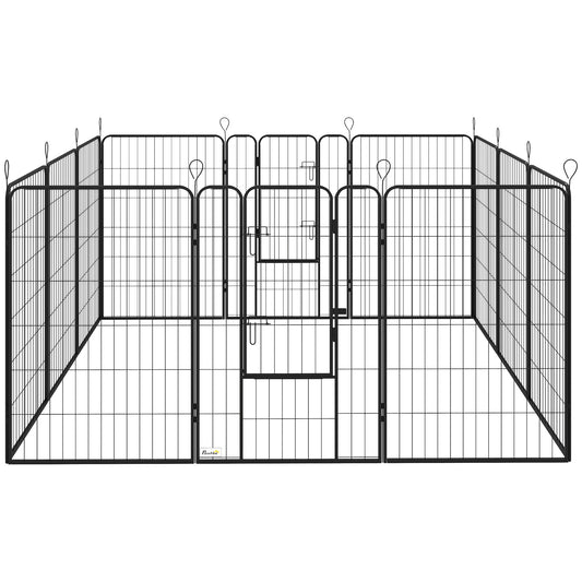 Pawhut Parque Para Perros De 12 Paneles 80x120 Cm Con 2 Puertas Negro_0