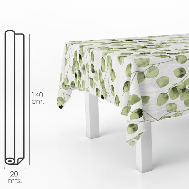 Mantel Hule Rectangular Hojas Verdes. Impermeable Antimanchas Pvc 140 Cm. X 20 Metros. Rollo Recortable. Interior Y Exterior_0