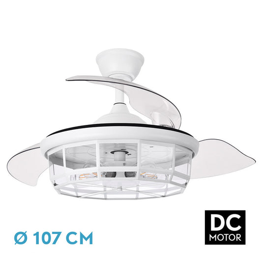 Ventilador Dc Tornado Blanco 5xe27 107d 3aspas Desplegables 6velocidades C/remoto Y Temporizador_0