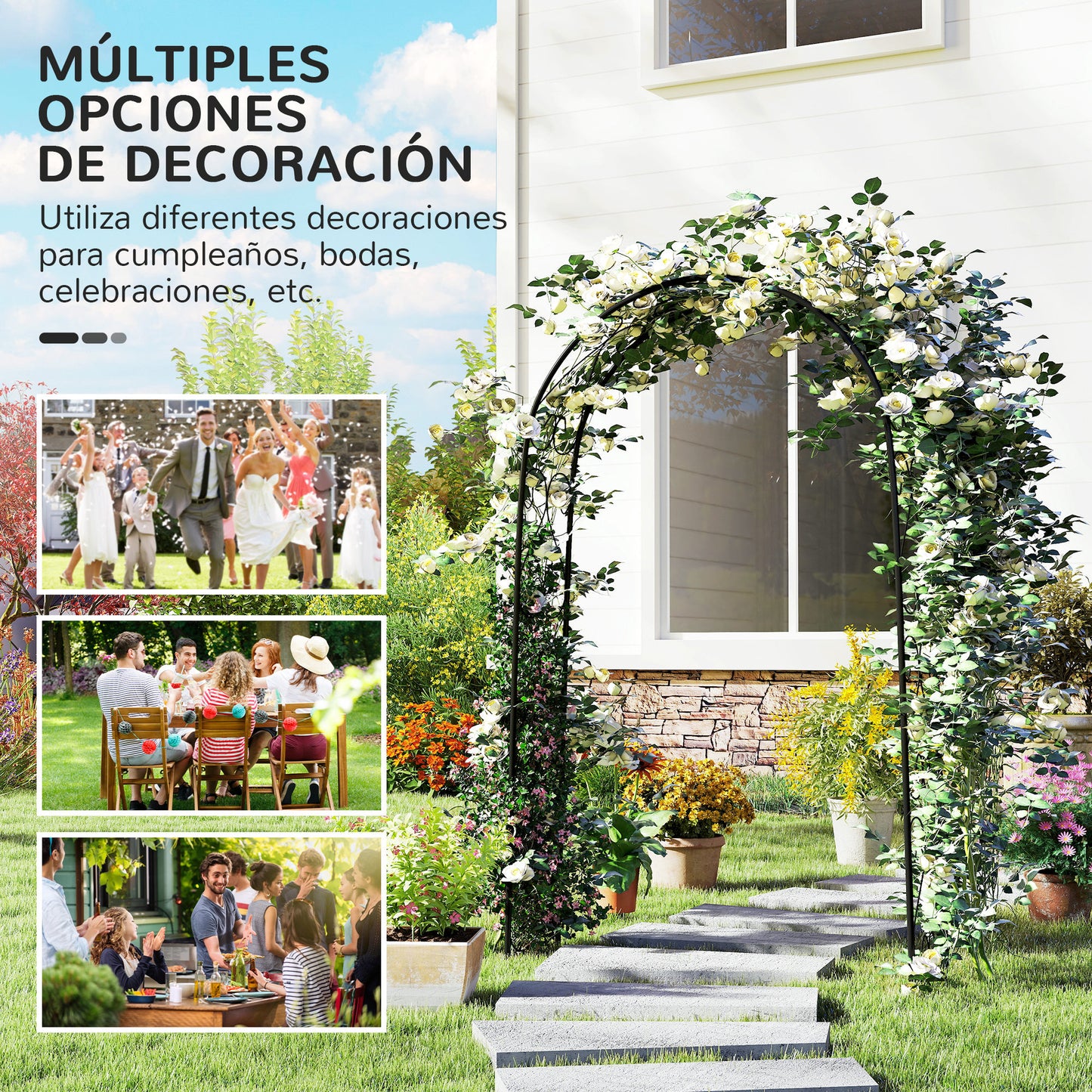 Outsunny Arco De Jardín De Acero Diseño Espiral De Corazón 125x37x230 Cm Negro_5