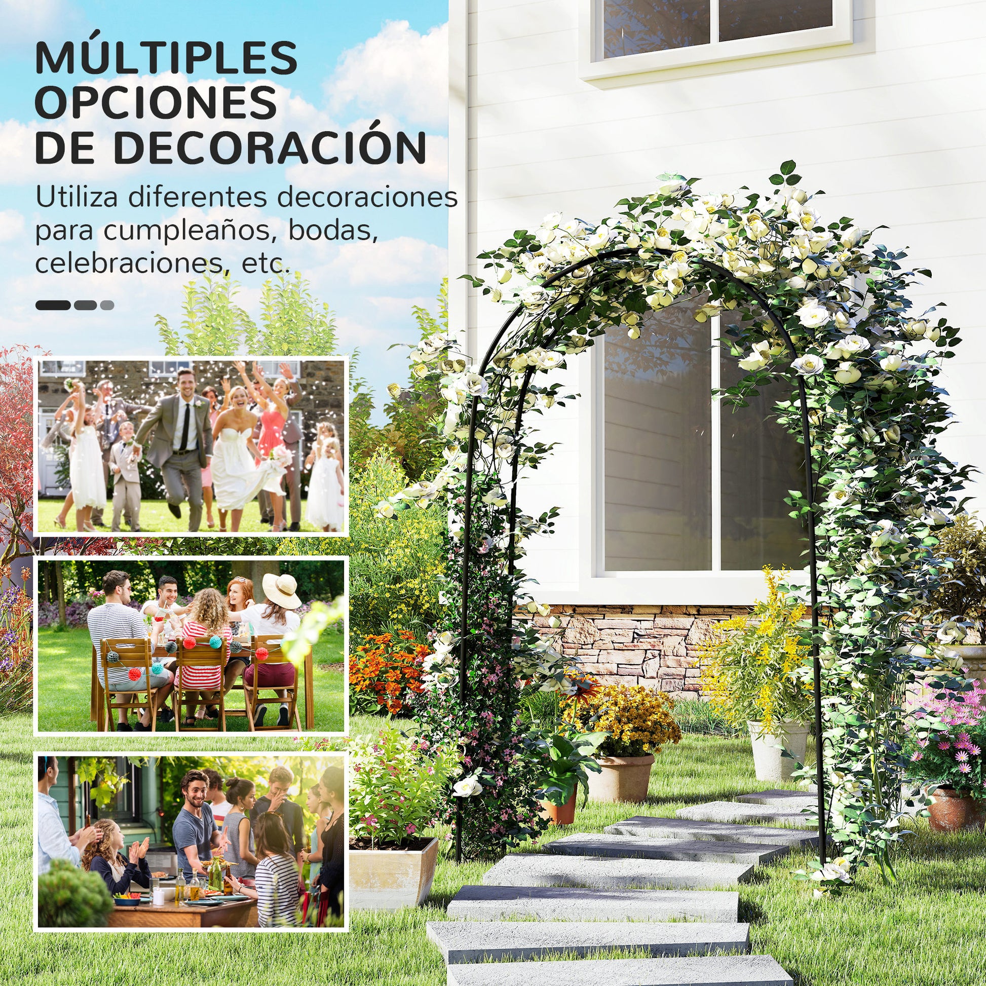 Outsunny Arco De Jardín De Acero Diseño Espiral De Corazón 125x37x230 Cm Negro_5