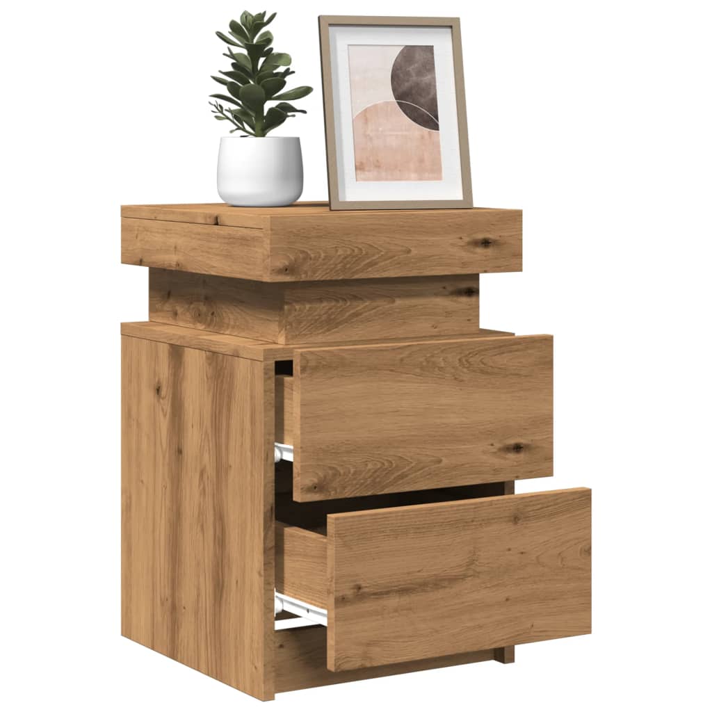 Mesitas Noche Con Led 2 Uds Madera Marrón Roble 35x39x55 Cm_3