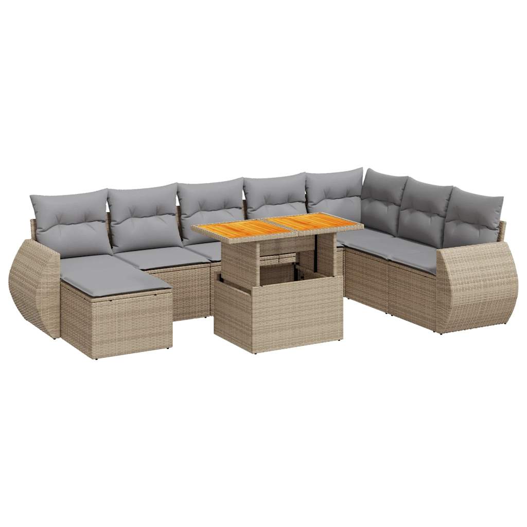 Set De Sofás De Jardín Con Cojines 9 Pzas Ratán Sintético Beige / Vetonek_4