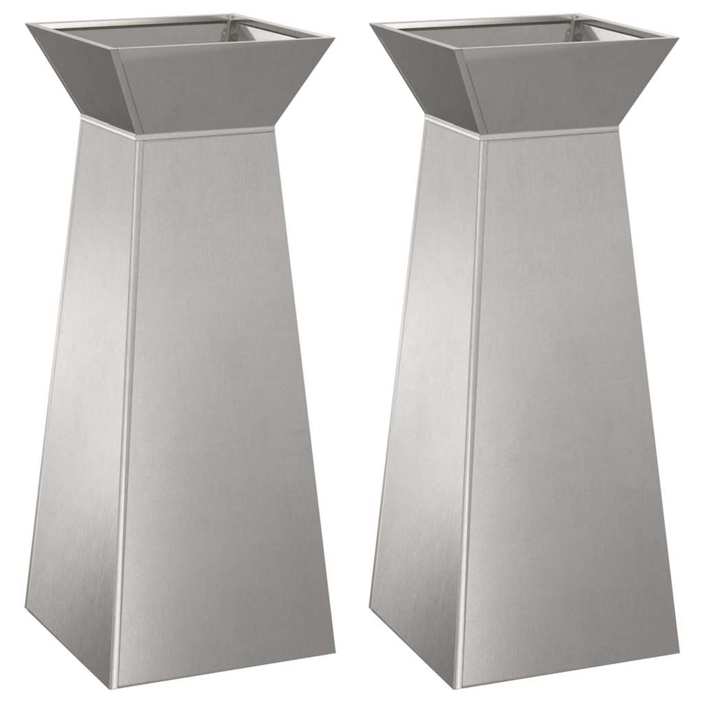 Maceta Pilar 2 Uds. Plateado 40 X 40 X 100 Cm Acero Inoxidable_0