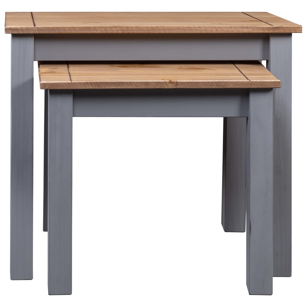 Mesas Apilables 2 Uds Madera Maciza De Pino Panama Range Gris_0
