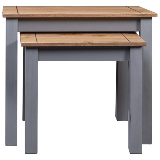 Mesas Apilables 2 Uds Madera Maciza De Pino Panama Range Gris_0
