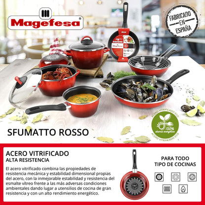 Cacerola 'sr' Ø28cm Con Tapa Vidrio Rojo Magefesa_2