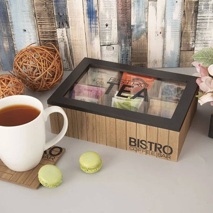 Well Home Caja De Té Con 6 Compartimentos De Diseño Bistro En Mdf Con Tapa De Cristal  24x16,5x7,5cm_3
