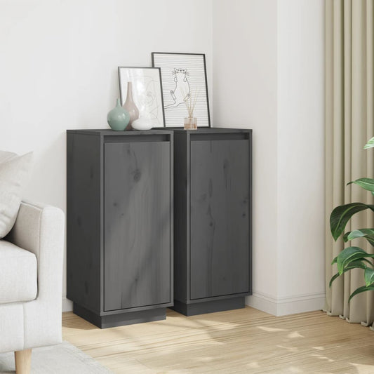 Aparador 2 Uds Madera Maciza De Pino Gris 31,5x34x75 Cm / Vetonek_0