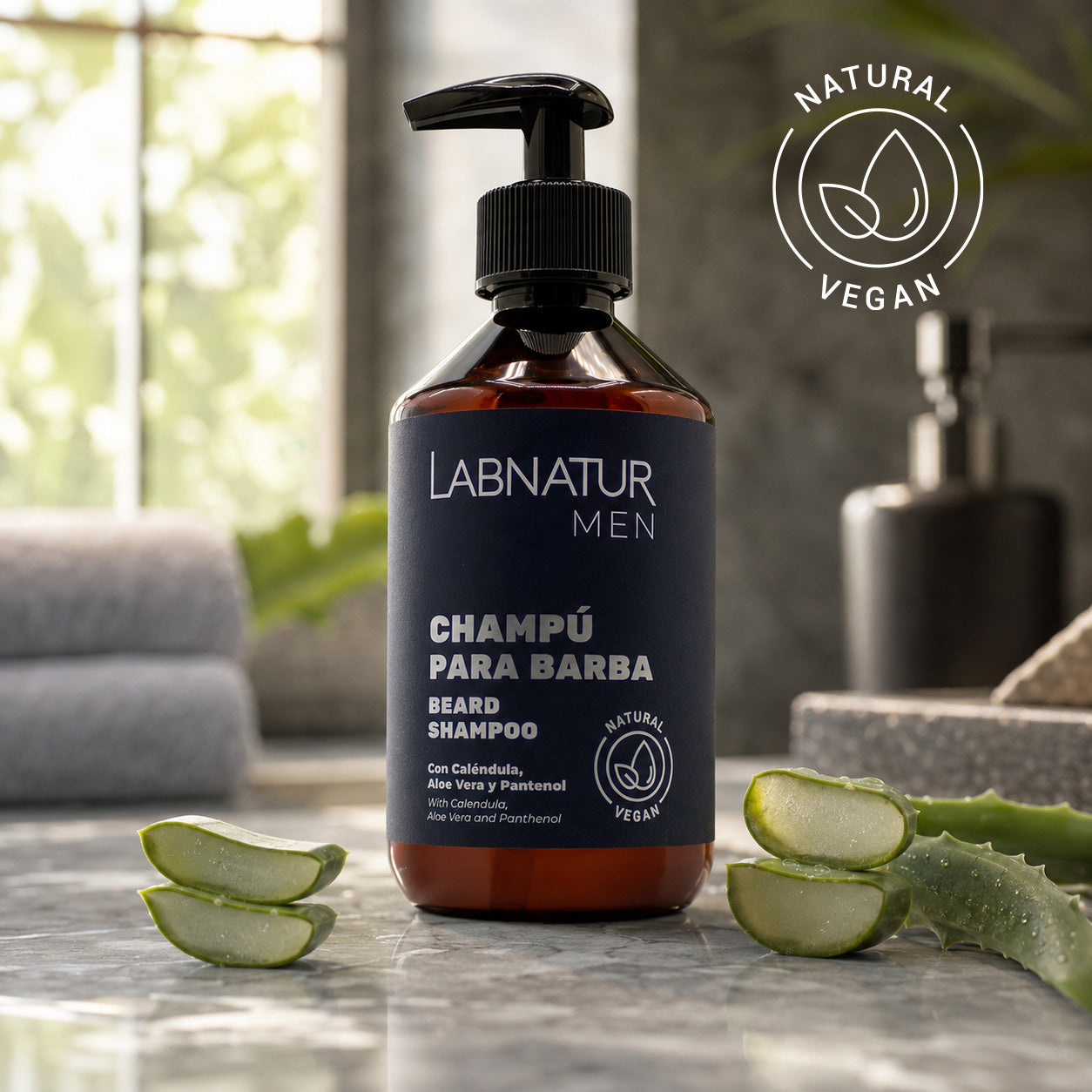 Champú Natural para Barba Labnatur 300 ml | Caléndula, Aloe Vera y Pantenol | Limpia, Hidrata y Suaviza_1