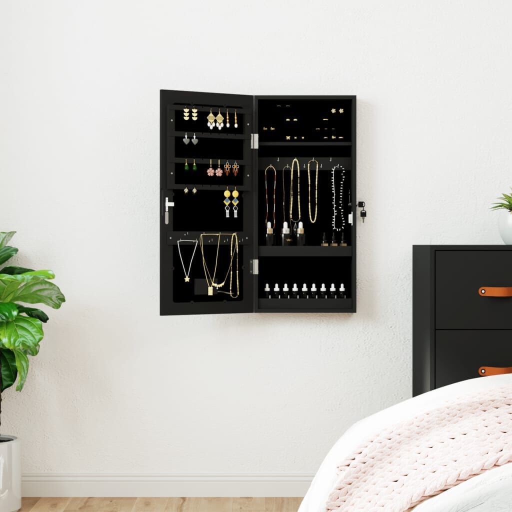 Vidaxl Espejo Con Joyero Y Luces Led Para Pared Negro_1