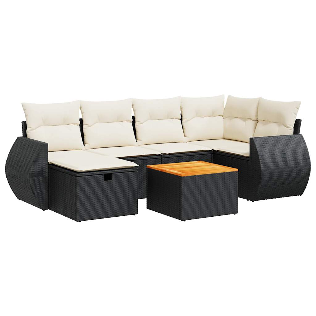 Set De Sofás De Jardín 7 Pzas Con Cojines Ratán Sintético Negro / Vetonek_3