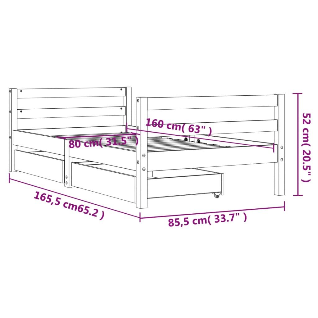 Vidaxl Estructura Cama Infantil Y Cajones Madera Pino Negro 80x160 Cm_2