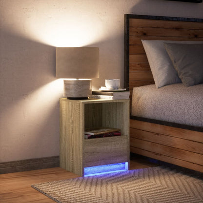 Mesita De Noche Con Luces Led Madera De Ingeniería Roble Sonoma_3