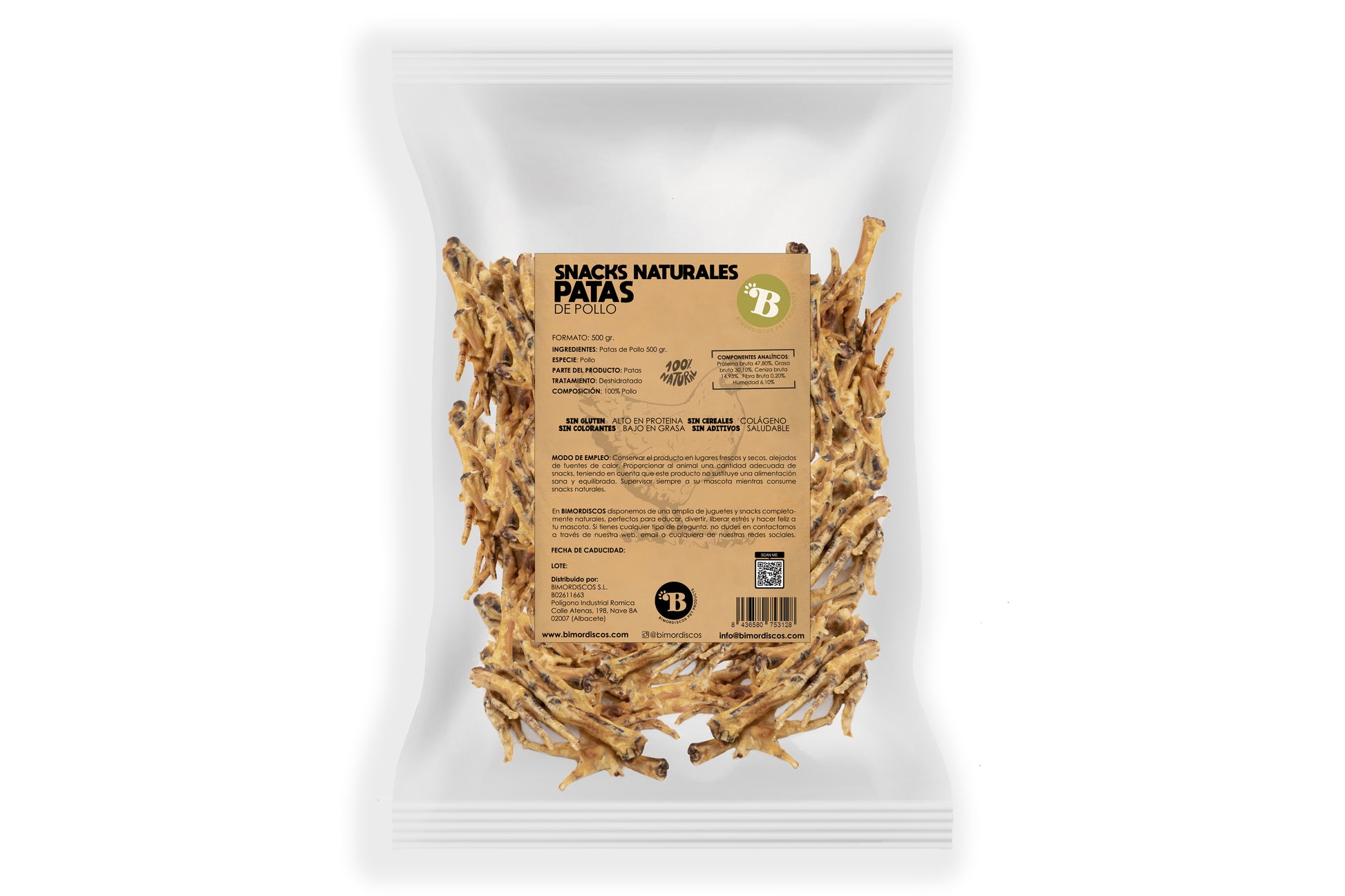 Bimordiscos Patas De Pollo Para Perros Y Gatos · 500g.