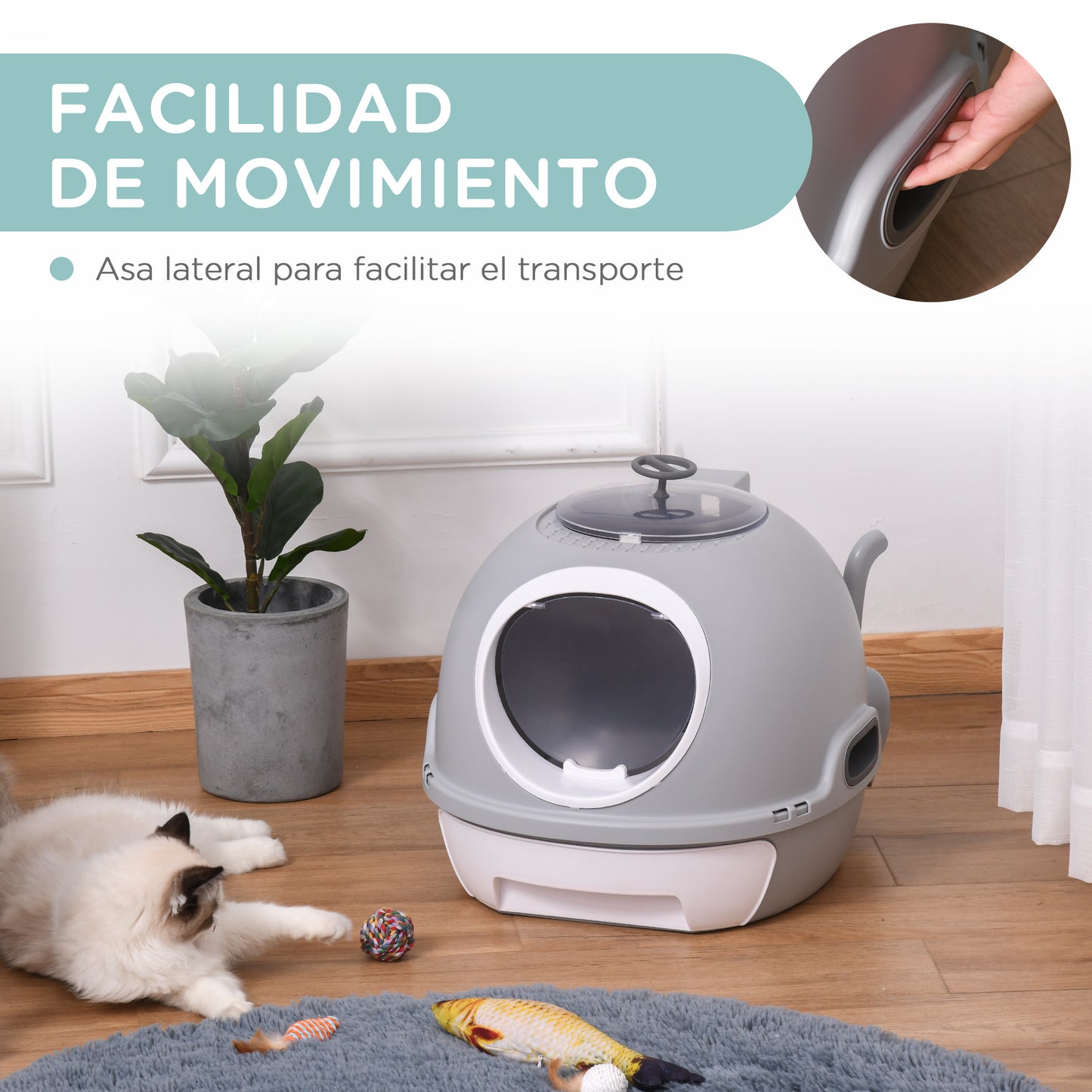 Pawhut Caja De Arena Para Gatos Con Claraboya Bandeja Extraíble Pala 47x55x44 Cm_5