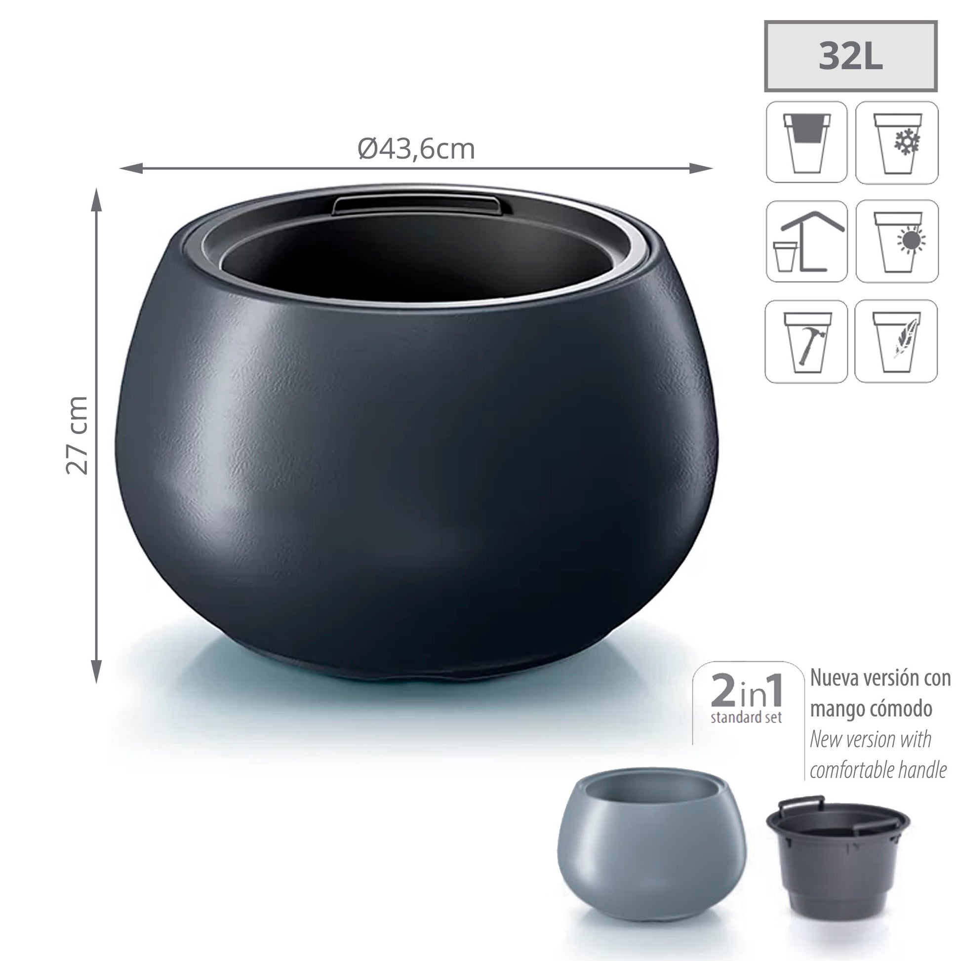 Maceta Heos 32l., Con Depósito, Dimensiones (mm) 436x436x270, Color Antracita_1