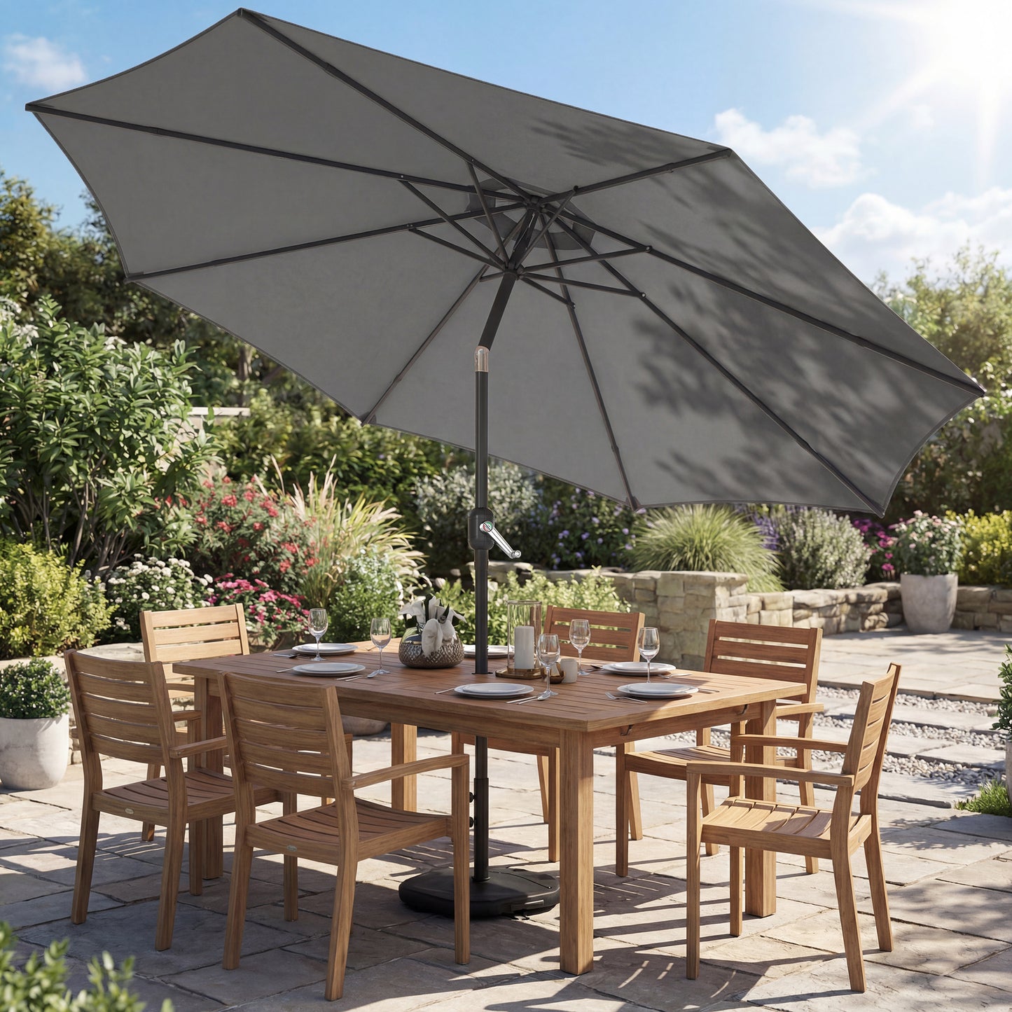 Outsunny Sombrilla Terraza Exterior 3x3 M Con Base Y Bolsa De Arena Gris Oscuro_1