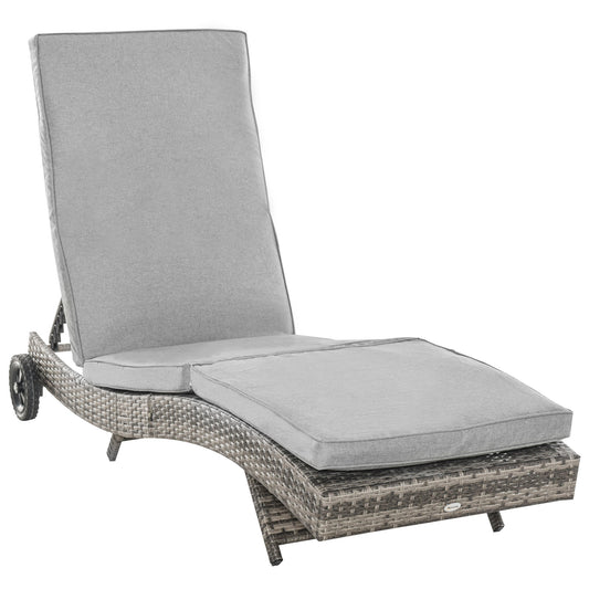 Outsunny Tumbona De Ratán Reclinable En Forma De S Con 2 Ruedas 207x70x70cm Gris_0